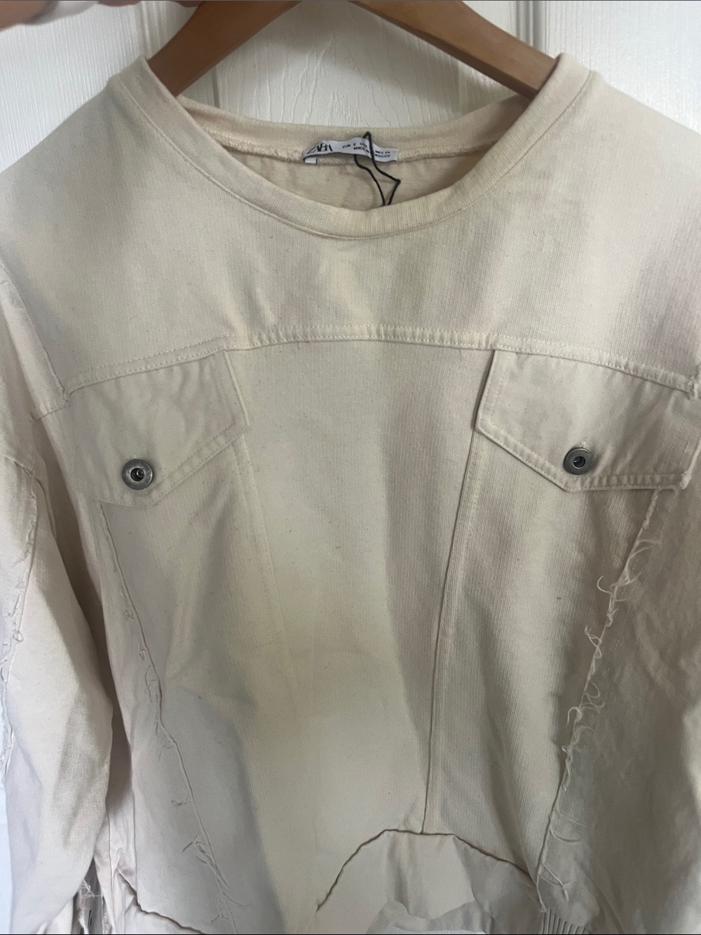 Zara Cream Long Sleeve Boxy Pullover Top